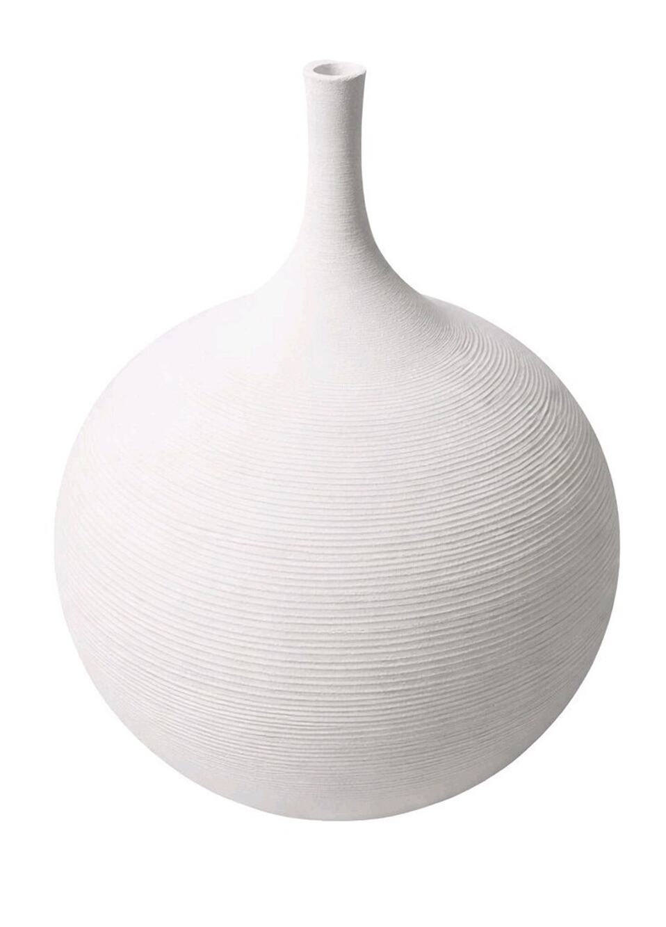Modern Matte White Ribbed Ceramic Vase 6.5” Sculptural Japandi Minimalist Decor
